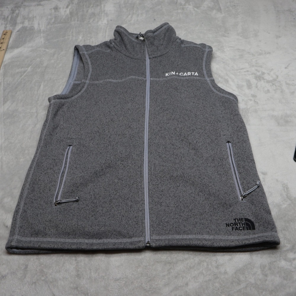 North Face Vest Men Medium Gray Sweater Fleece Knit Full Zip Outdoor Hiking LOGO